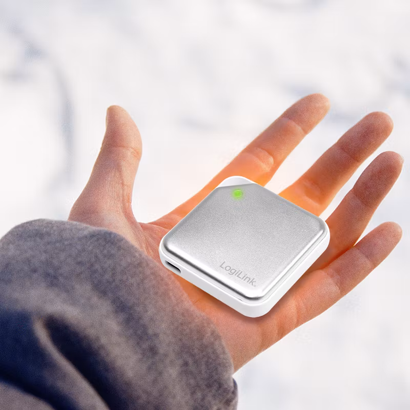 LOGILINK Mini håndvarmer, 2000 mAh, varmende på begge sider, med lommelykt, hvit
