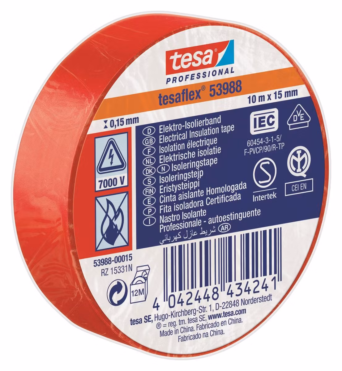 TESA Elektrotape 15mm x 10m rød