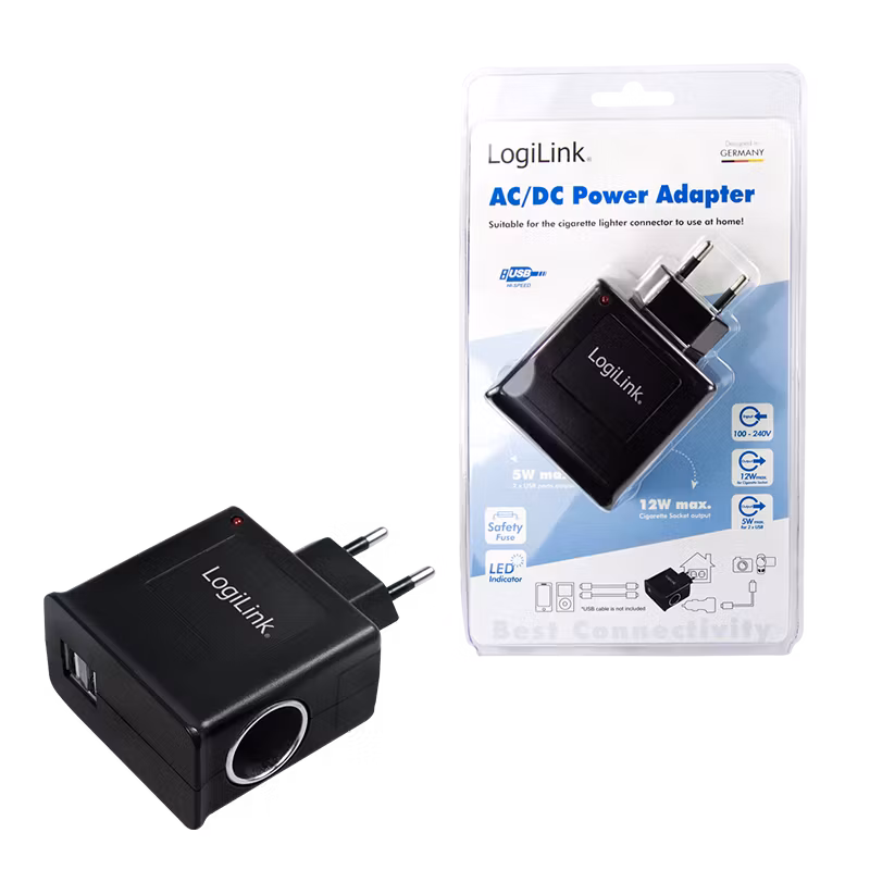 LOGILINK 3-veis USB-ladeadapter, 2x USB-A, 1x sigarettenneruttak, 12 W