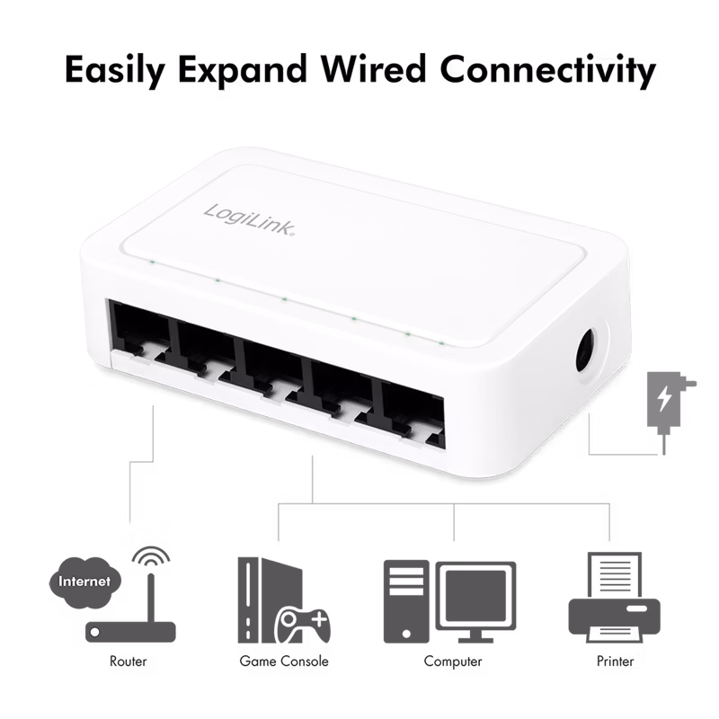 LOGILINK 5-Port Gigabit Desktop Network Switch, hvit