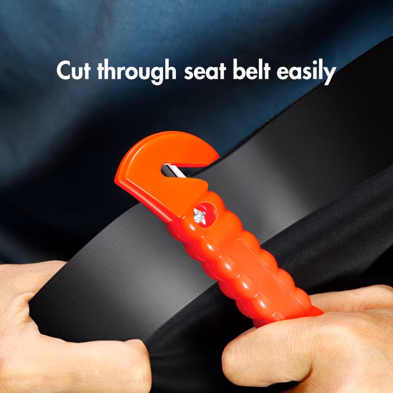 Nødverktøy med vindusknuser og sikkerhetsbeltekutter