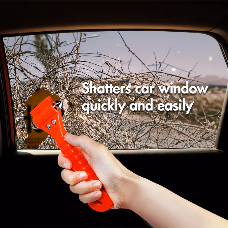 Nødverktøy med vindusknuser og sikkerhetsbeltekutter