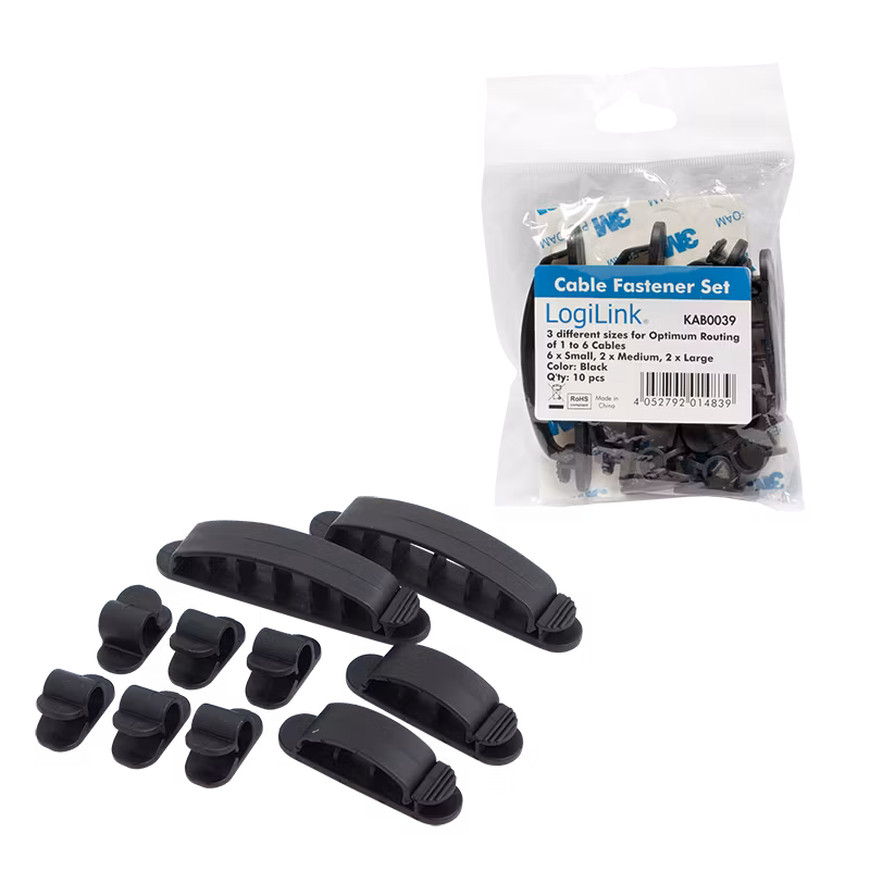 LOGILINK Kabelholdersett, ABS, sort, selvklebende sett med 10 deler
