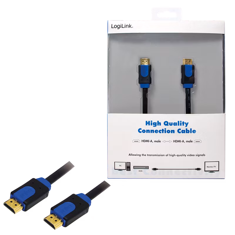 HDMI-kabel, A/M til A/M, 4K/30 Hz, svart/blå, 3m