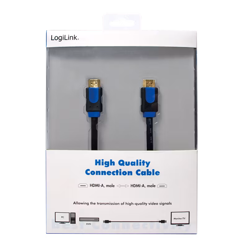 HDMI-kabel, A/M til A/M, 4K/30 Hz, svart/blå, 5m