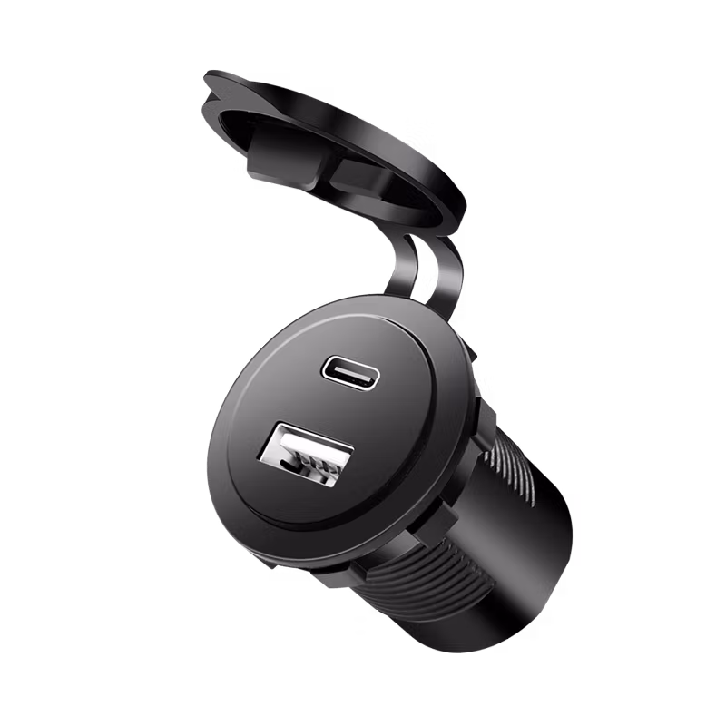 Dual bil innebygd ladetilpasser, 1x USB-A, 1x USB-C, 60 W, svart