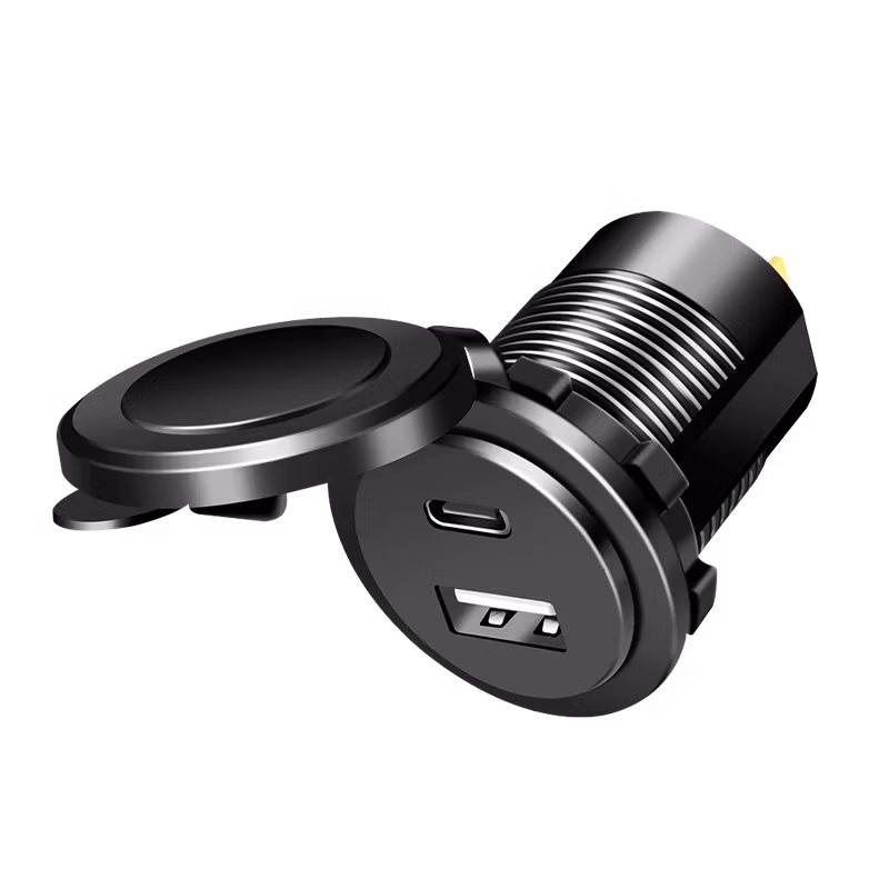 Dual bil innebygd ladetilpasser, 1x USB-A, 1x USB-C, 60 W, svart