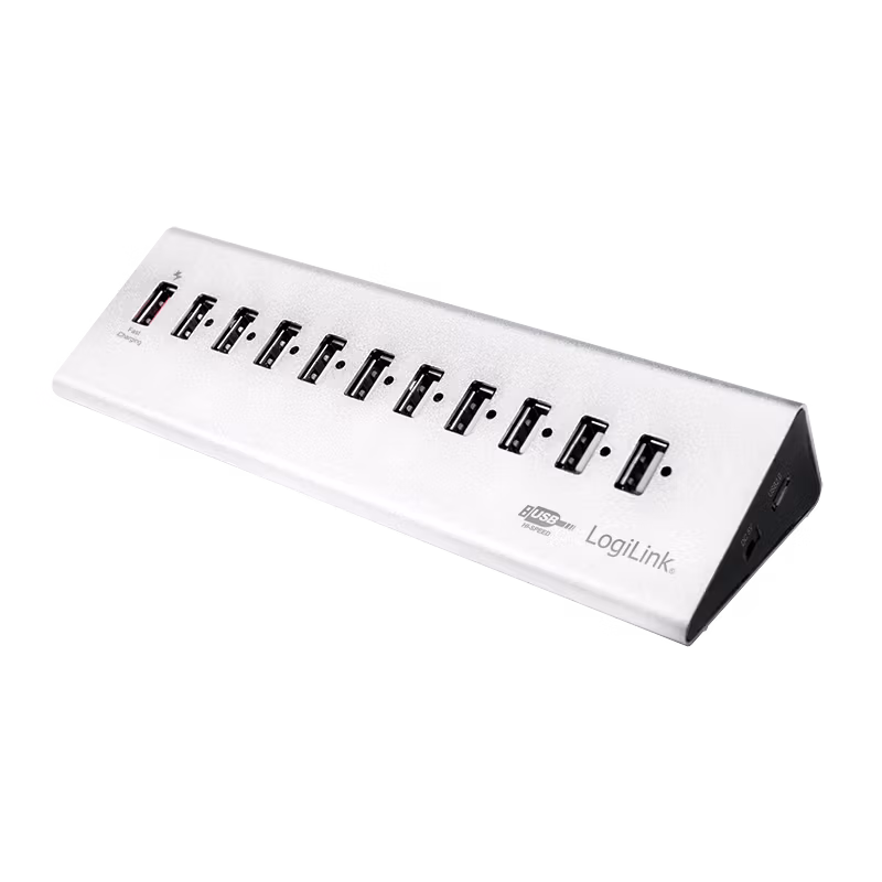 LOGILINK USB 2.0 høyhastighetshub 10 porter + 1x hurtigladeport