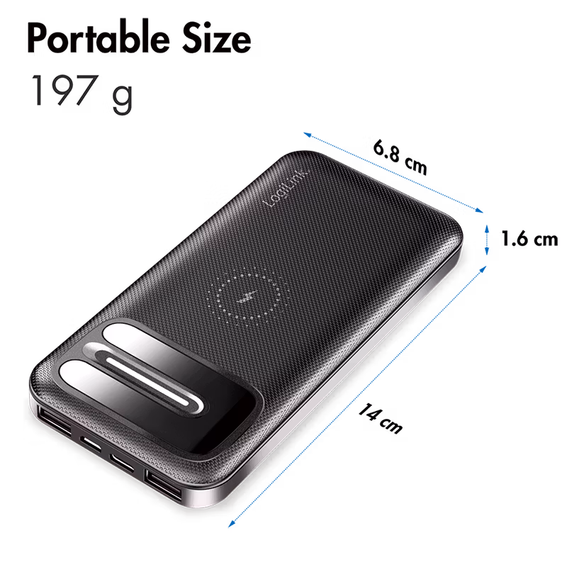 LOGILINK Powerbank 8000 mAh, trådløs lading + 2x USB-A