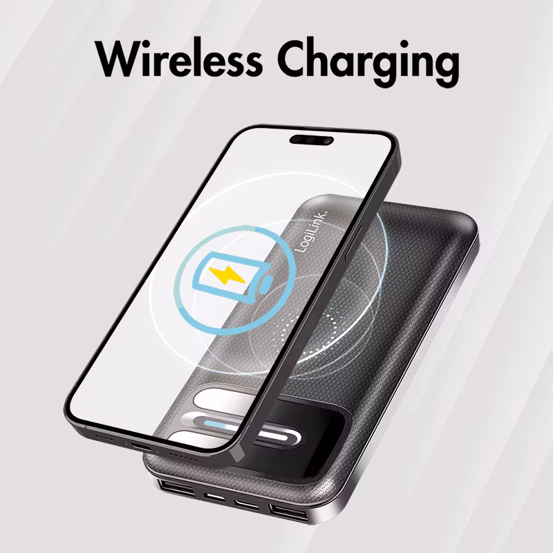 LOGILINK Powerbank 8000 mAh, trådløs lading + 2x USB-A
