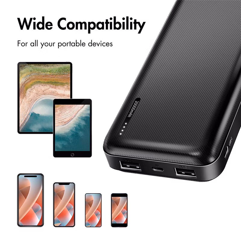 LOGILINK Strømbank 20 000 mAh, 2x USB-A, 1x USB-C, svart