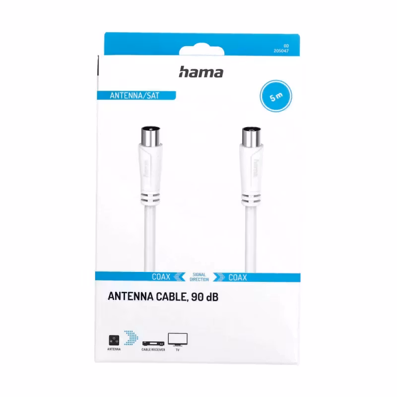 Antennekabel 90dB 5,0m Hvit