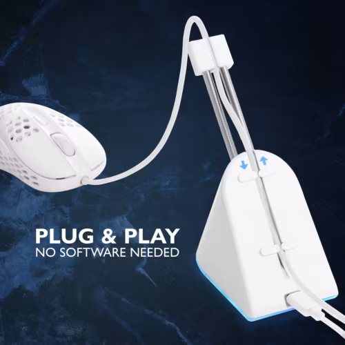 Gaming mouse bungee / museledningsholder med RGB, hvit