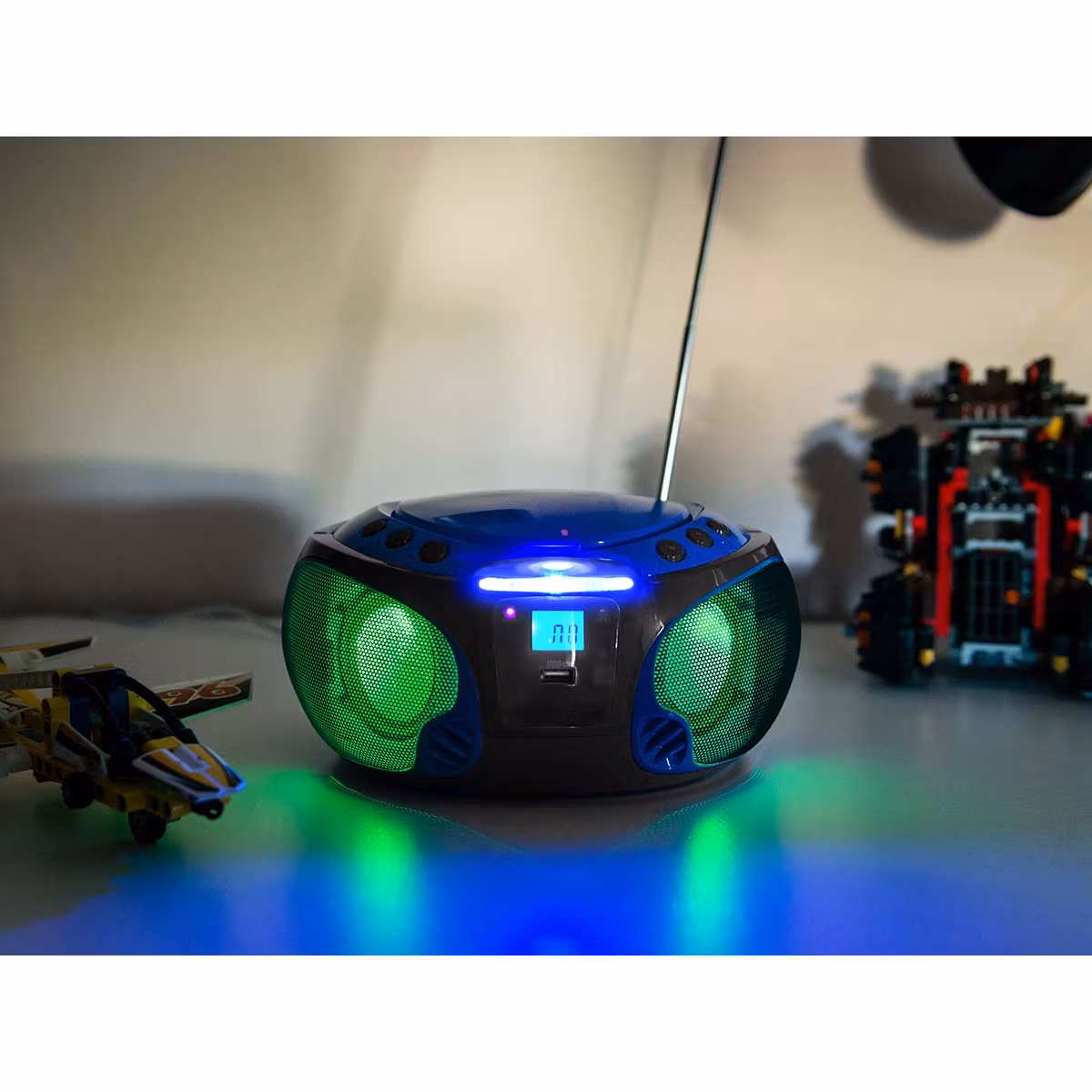 Bærbar FM-radio CD/MP3/USB/Bluetooth®-spiller med LED-belysning Blå