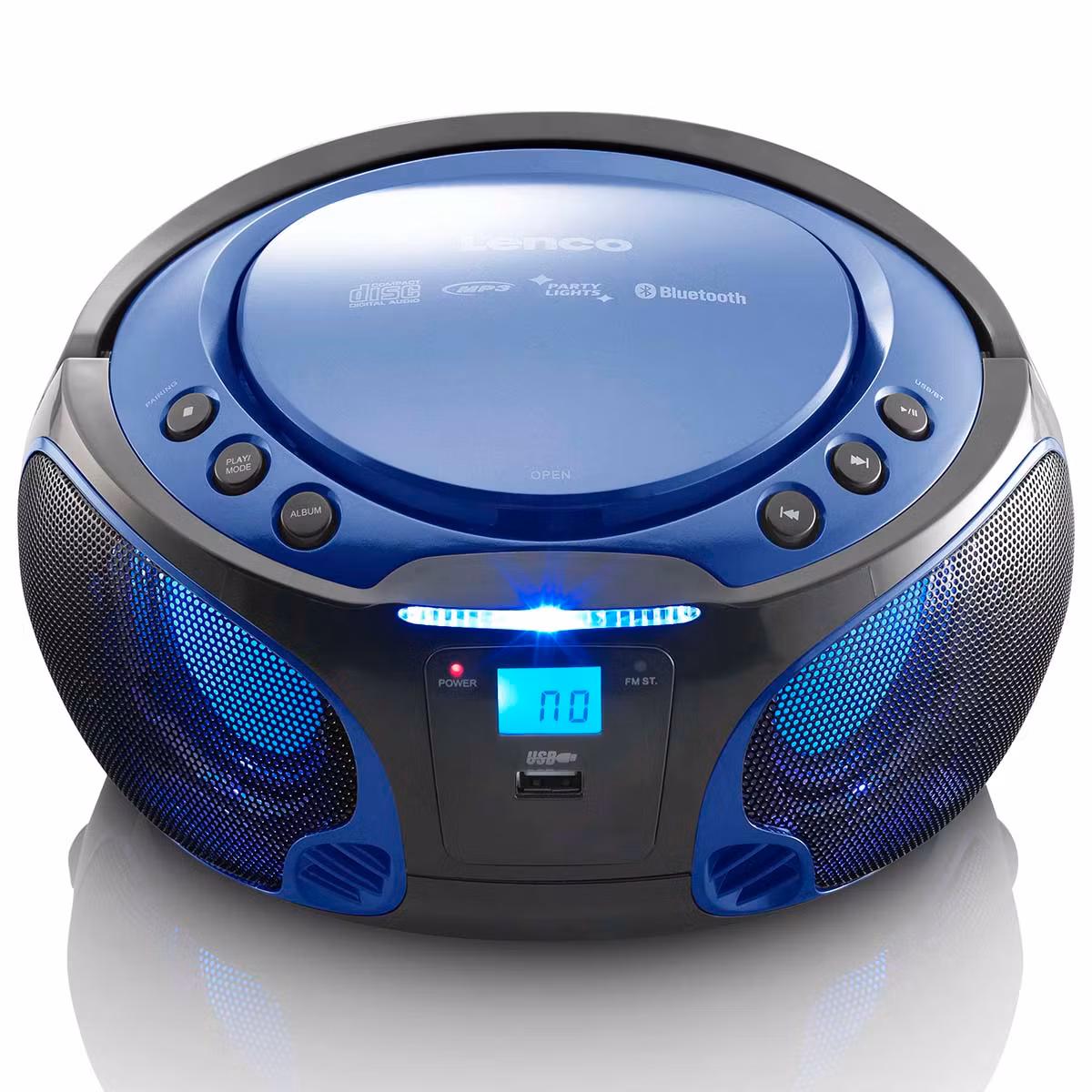 Bærbar FM-radio CD/MP3/USB/Bluetooth®-spiller med LED-belysning Blå