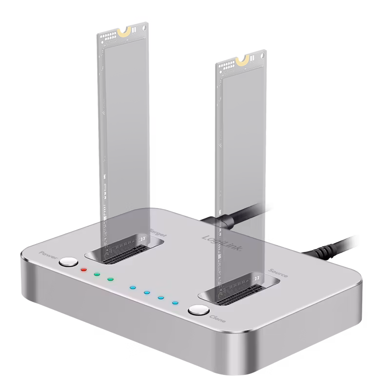 LOGILINK Dual M.2 NVMe SSD-dokkingstasjon, frakoblet klon, USB 3.2 Gen 2, sølv