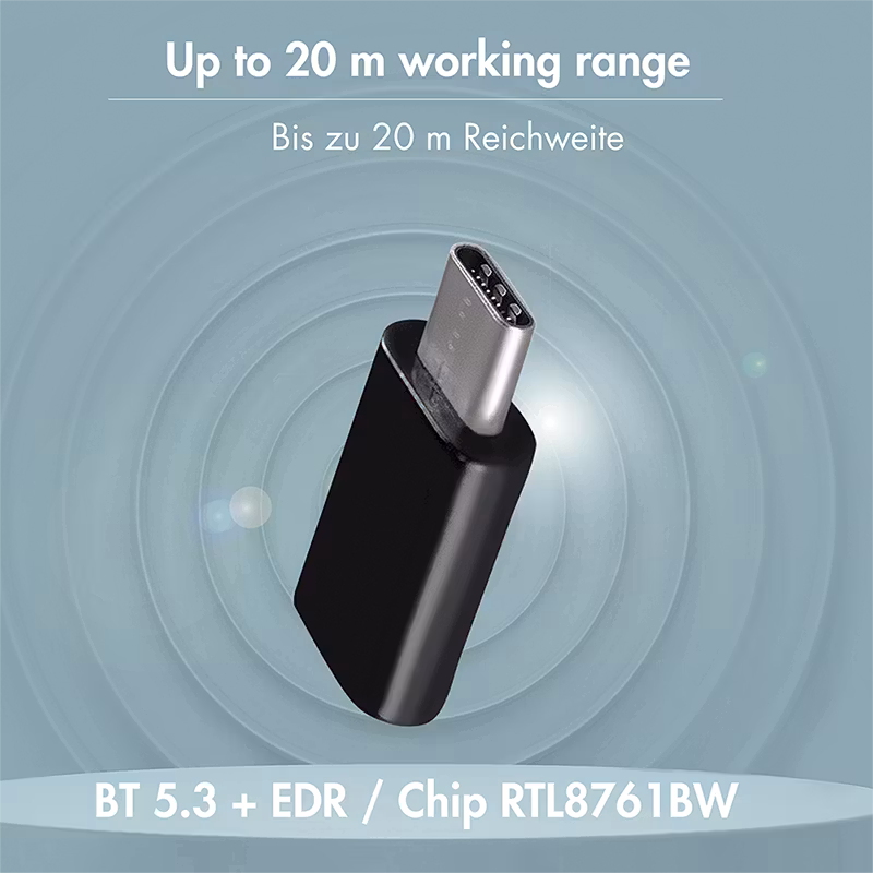 Logilink BT 5.3-adapter, USB-C Gen1, 3 Mbit/s, 20 m rekkevidde, svart