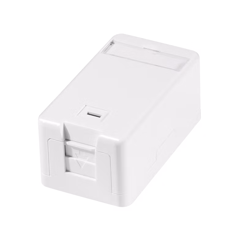 Utenpåliggende boks for 1 Keystone-modul, med lukkeklaff, hvit
