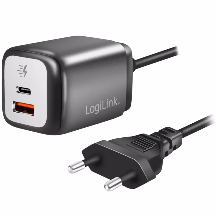 Logilink USB-C 2 port GaN Charger 1x USB-C 1 USB-A 30W PD