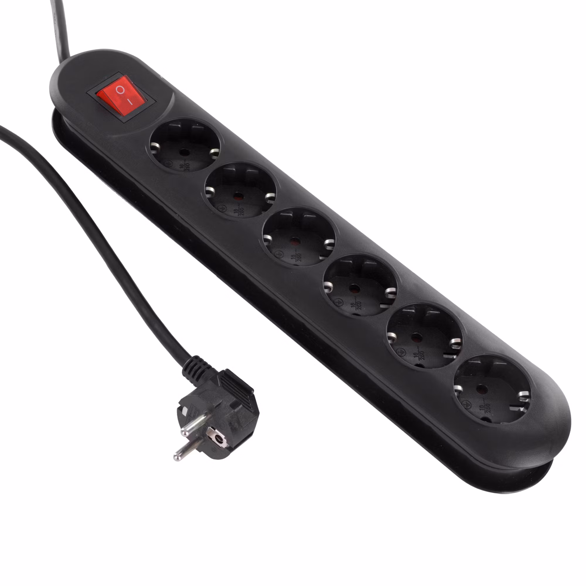 Skjøteledning 6 uttak 1,5m Sort m/bryter