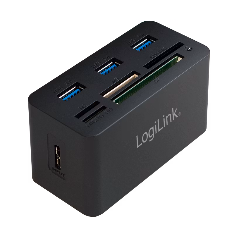 USB 3.0 Hub med alt-i-ett kortleser – Svart