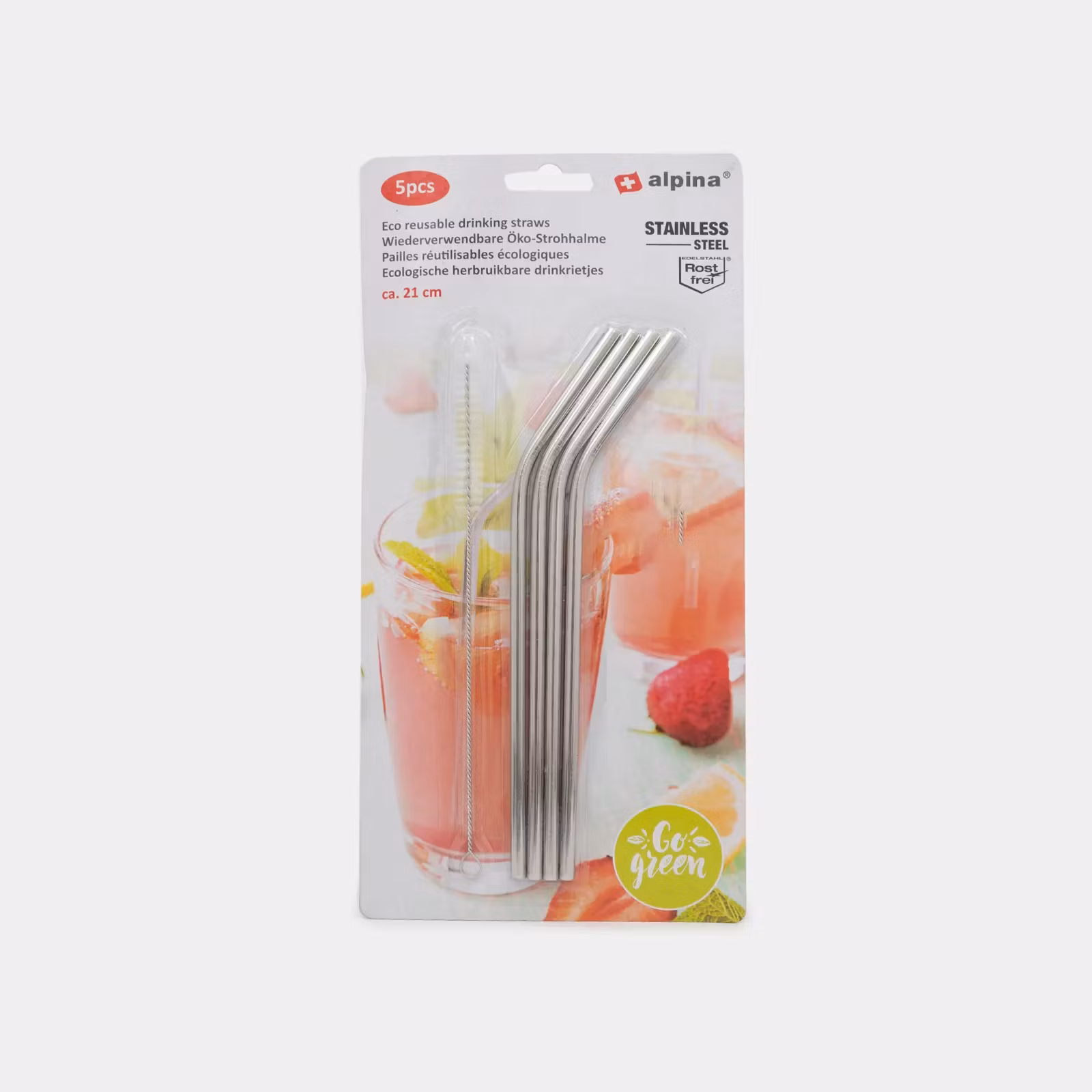 Sugerør i metall med børste | 4stk | 19.5 cm