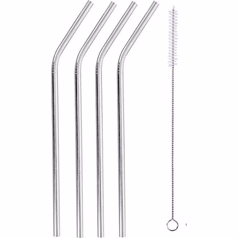Sugerør i metall med børste | 4stk | 19.5 cm