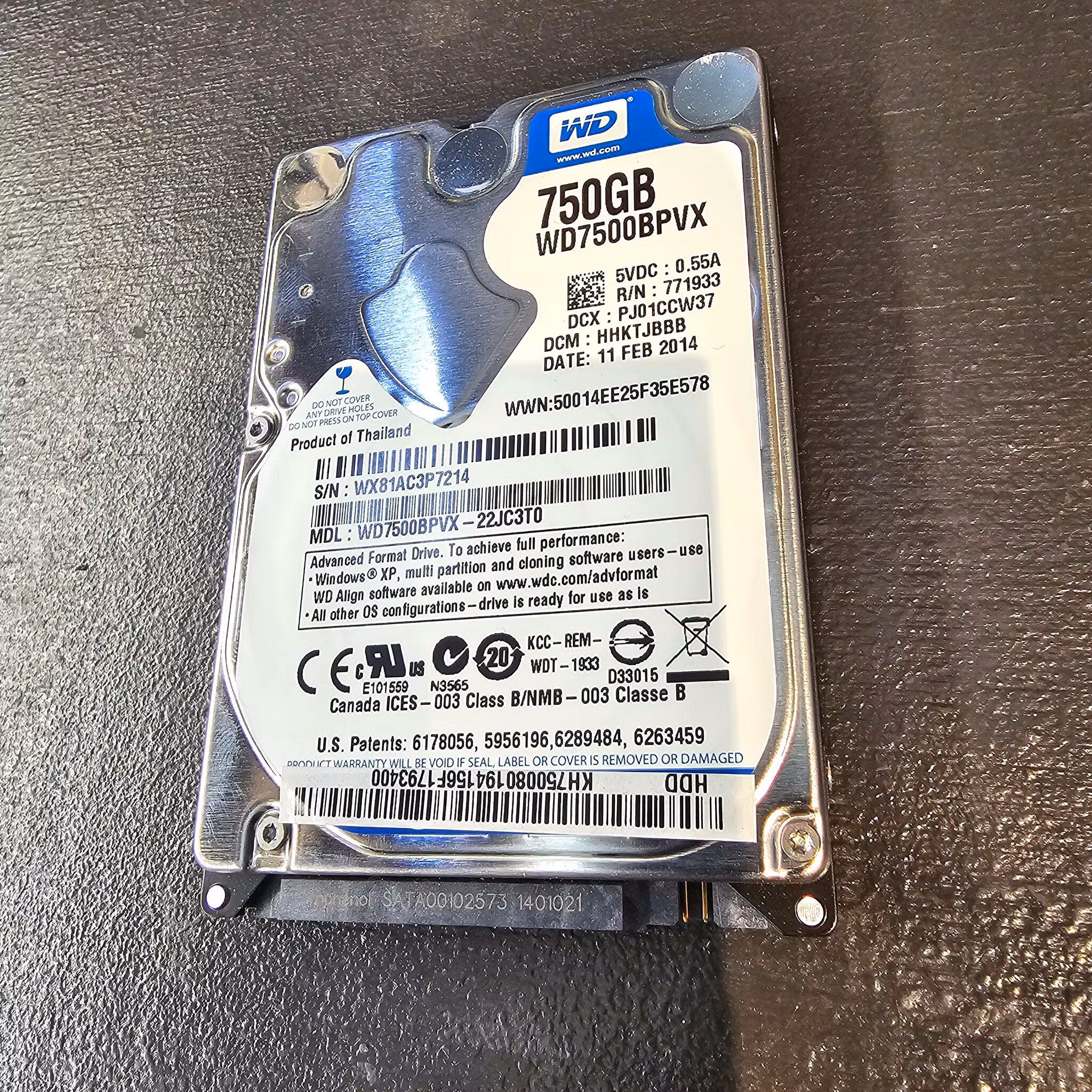 WD WD7500BPVX 750GB SATA 2.5" harddisk