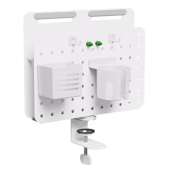 Pegboard-organisator med klemmefeste, 36.2 x 15.8 x 44.5 cm, opptil 10 kg, hvit