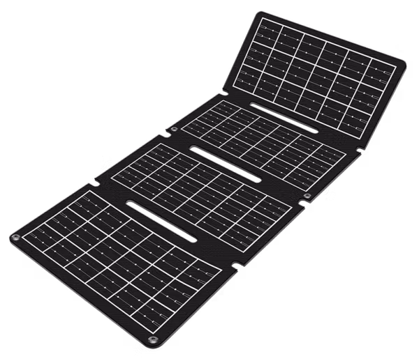 Sammenleggbart solcellepanel med powerbank-modul 15 W, IP65, USB-A, USB-C