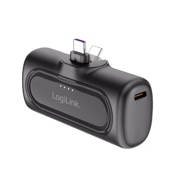 Kompakt powerbank 5 000 mAh, 2x USB-C, hurtiglading, svart