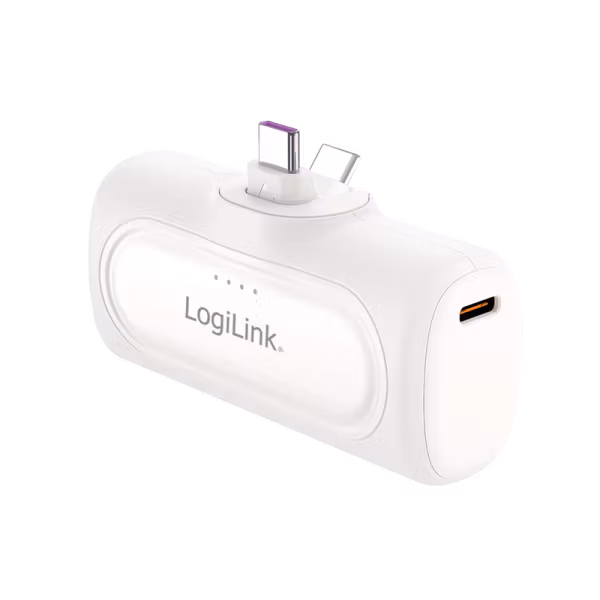 Kompakt powerbank 5 000 mAh, 2x USB-C, hurtiglading, hvit