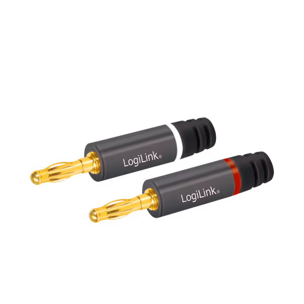 Audio bananplugger for selvmontering (4 stk.), metall, grå