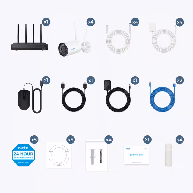 RLK12-800wb4 Sikkerhetssystem 12-kanals 4K NRV + 4x 4K-kamera