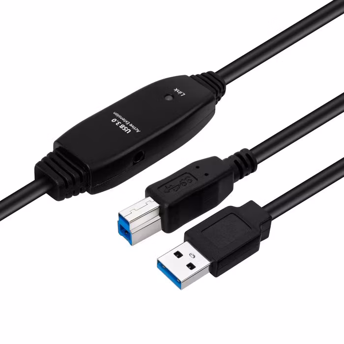Aktiv USB 3.2 gen 1, A (M) - B (M),  7m, Sort
