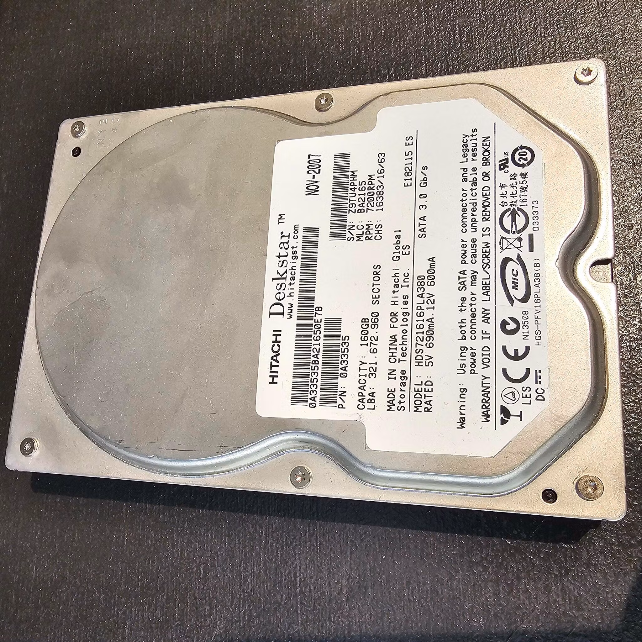 Defekt donordisk for reparasjoner - Hitachi 160GB SATA HDS721616PLA380
