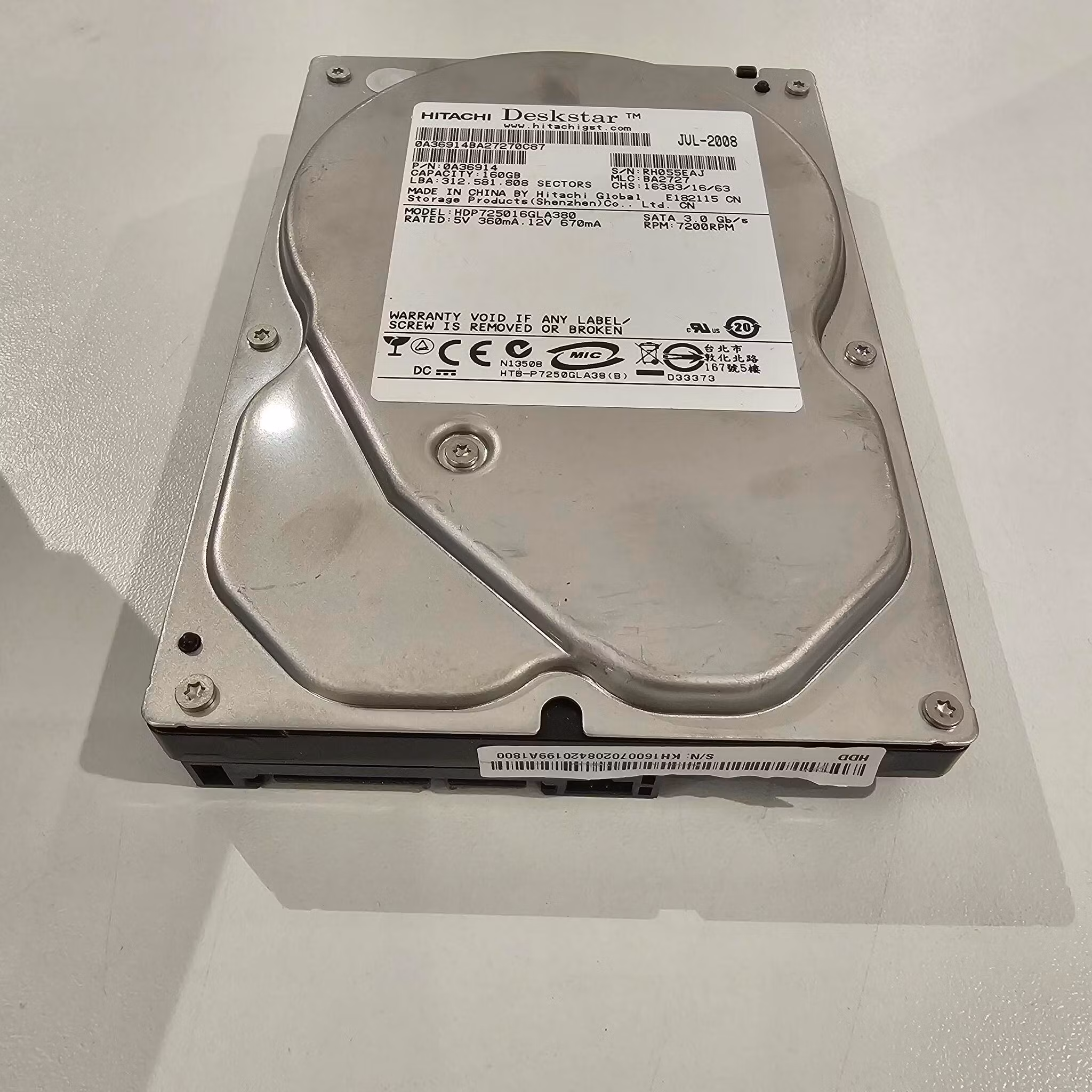 Hitachi 160GB 7.2K RPM 3G SATA HDP725016GLA380