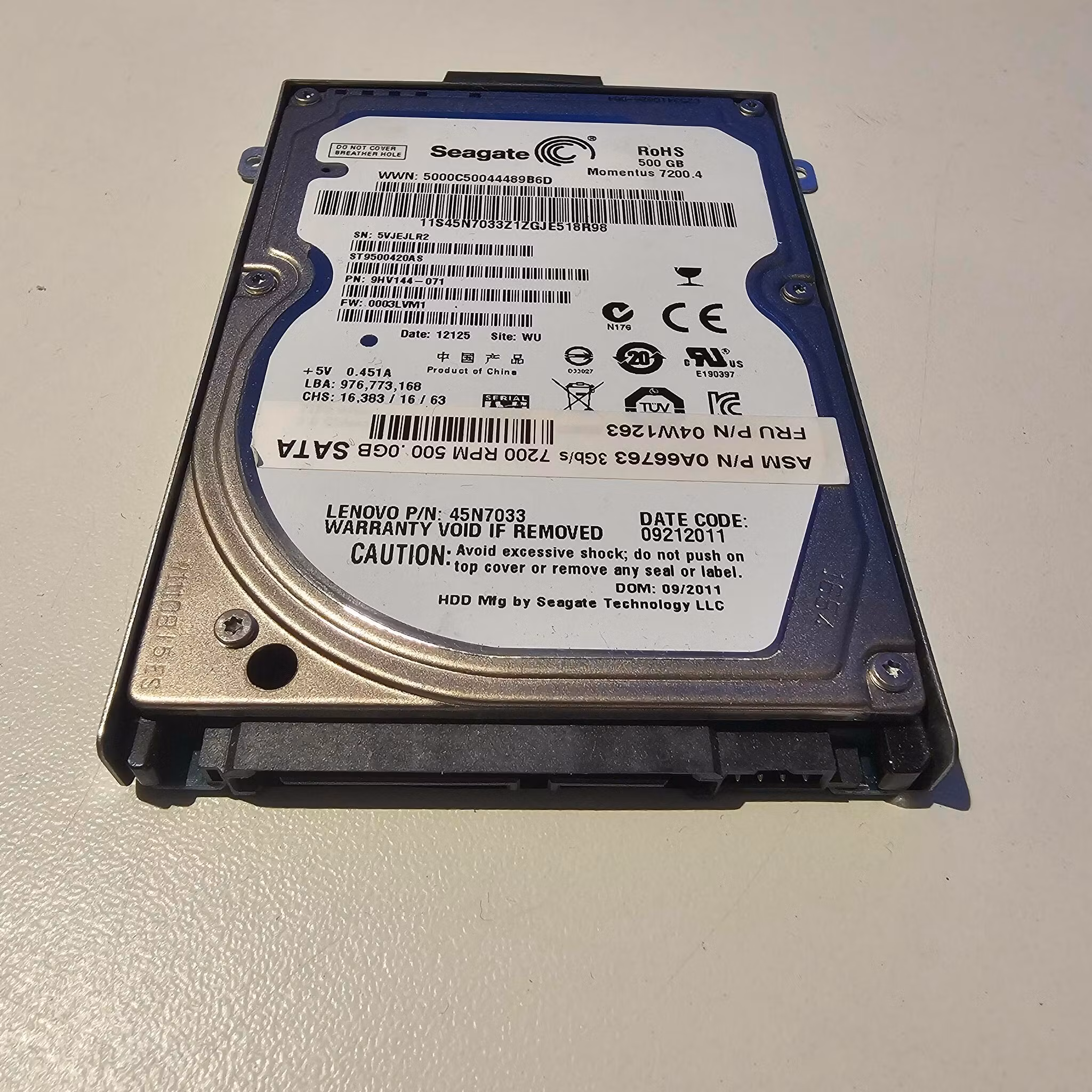 Defekt donordisk for reparasjoner - Seagate 500GB ST9500420AS