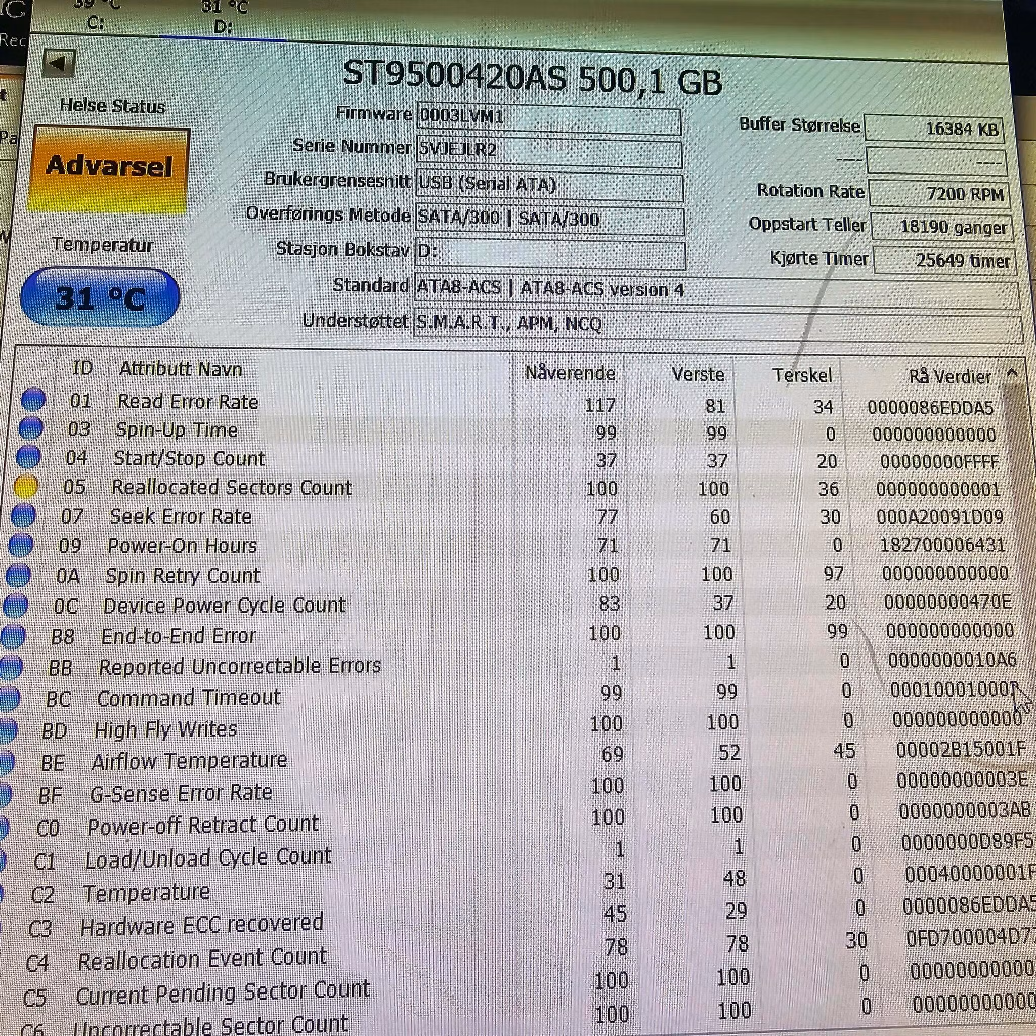 Defekt donordisk for reparasjoner - Seagate 500GB ST9500420AS