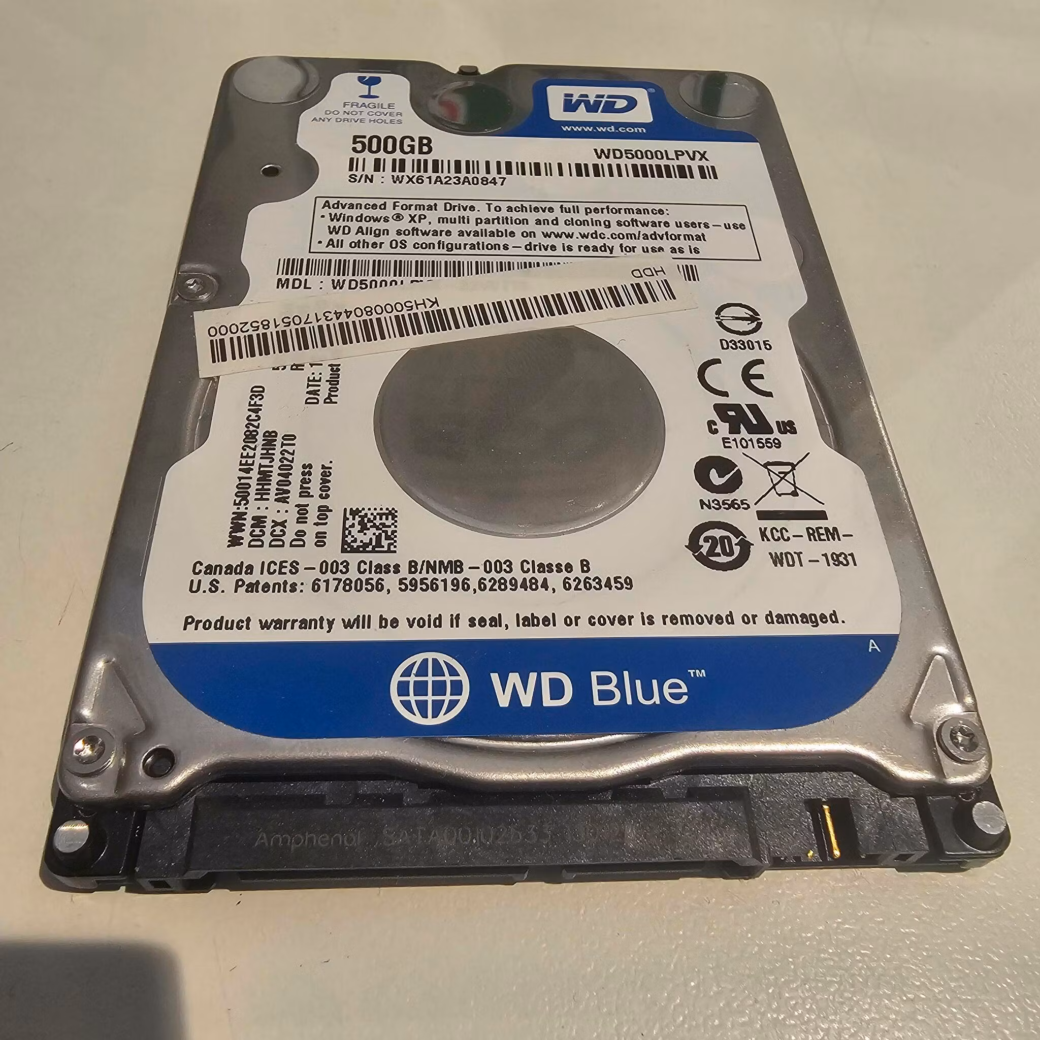 WD Blue 500GB SATA 2.5" WD500LPVX