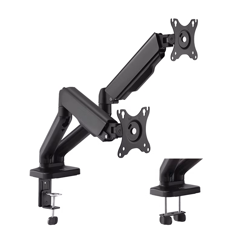 Dual monitor mount, 17–32", up to 9 kg, gas pressure spring, curved creens, aluminum