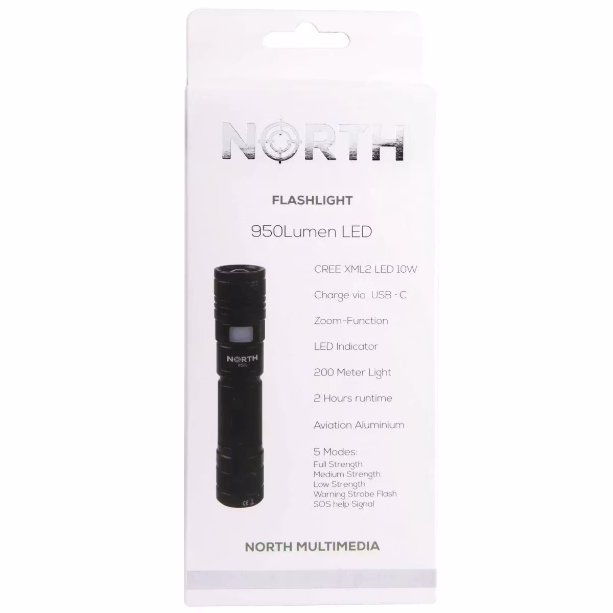 NORTH Lommelykt 950 Lumen Zoom Svart Aviation Aluminium 10W Cree-Led (XML2)