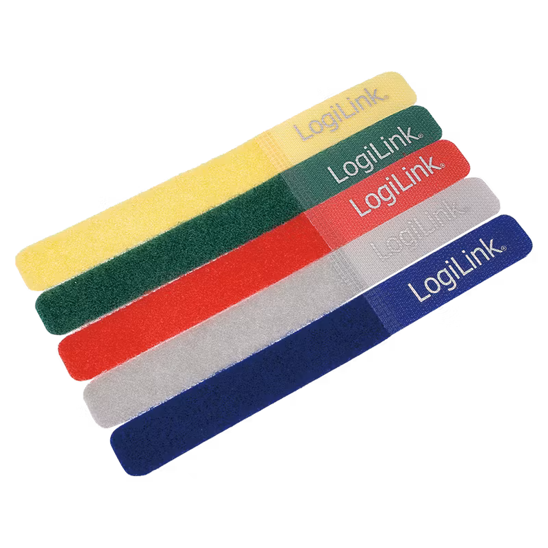 Kabelstrips med borrelås (Hook and Loop) – PA66, 5 stk., assorterte farger, 20×180 mm