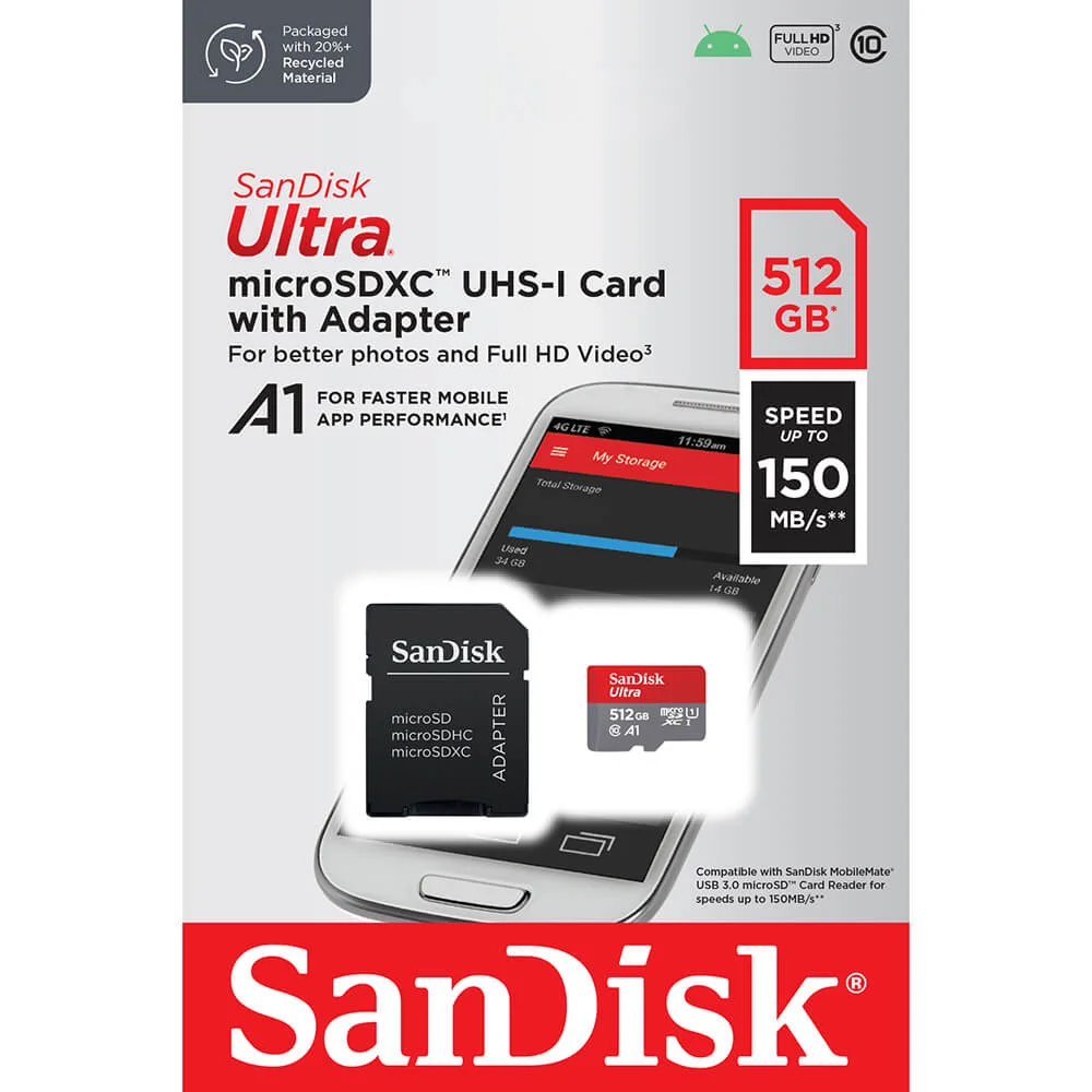 MicroSDXC Mobil Ultra 512GB 150MB/s UHS-I Adap