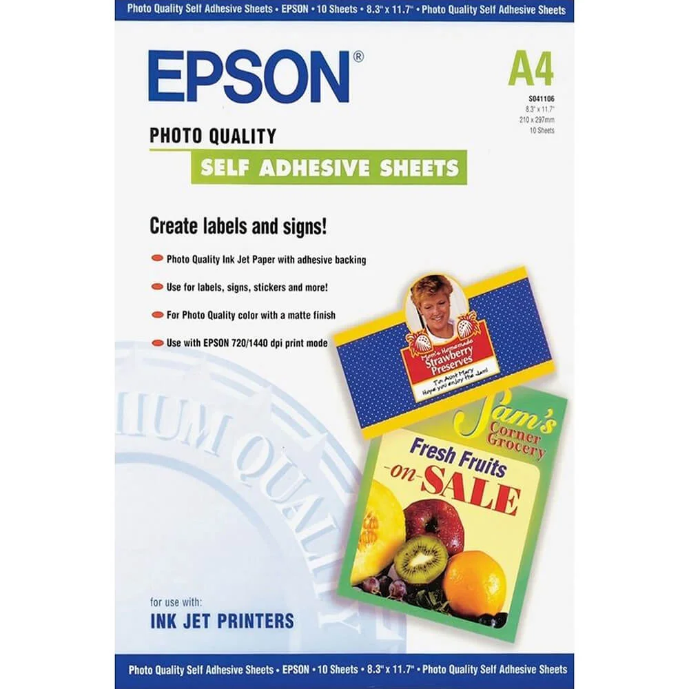 EPSON A4 Photo Quality Self Adhesive Sheets / Selvklebende fotopapir (10 ark)