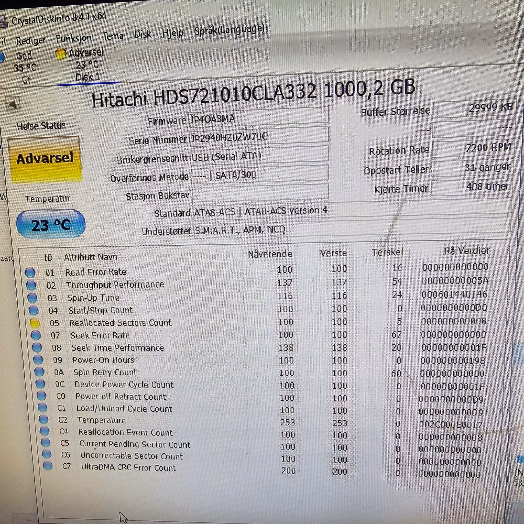 Defekt donordisk for reparasjoner - Hitachi 0F10383 1TB