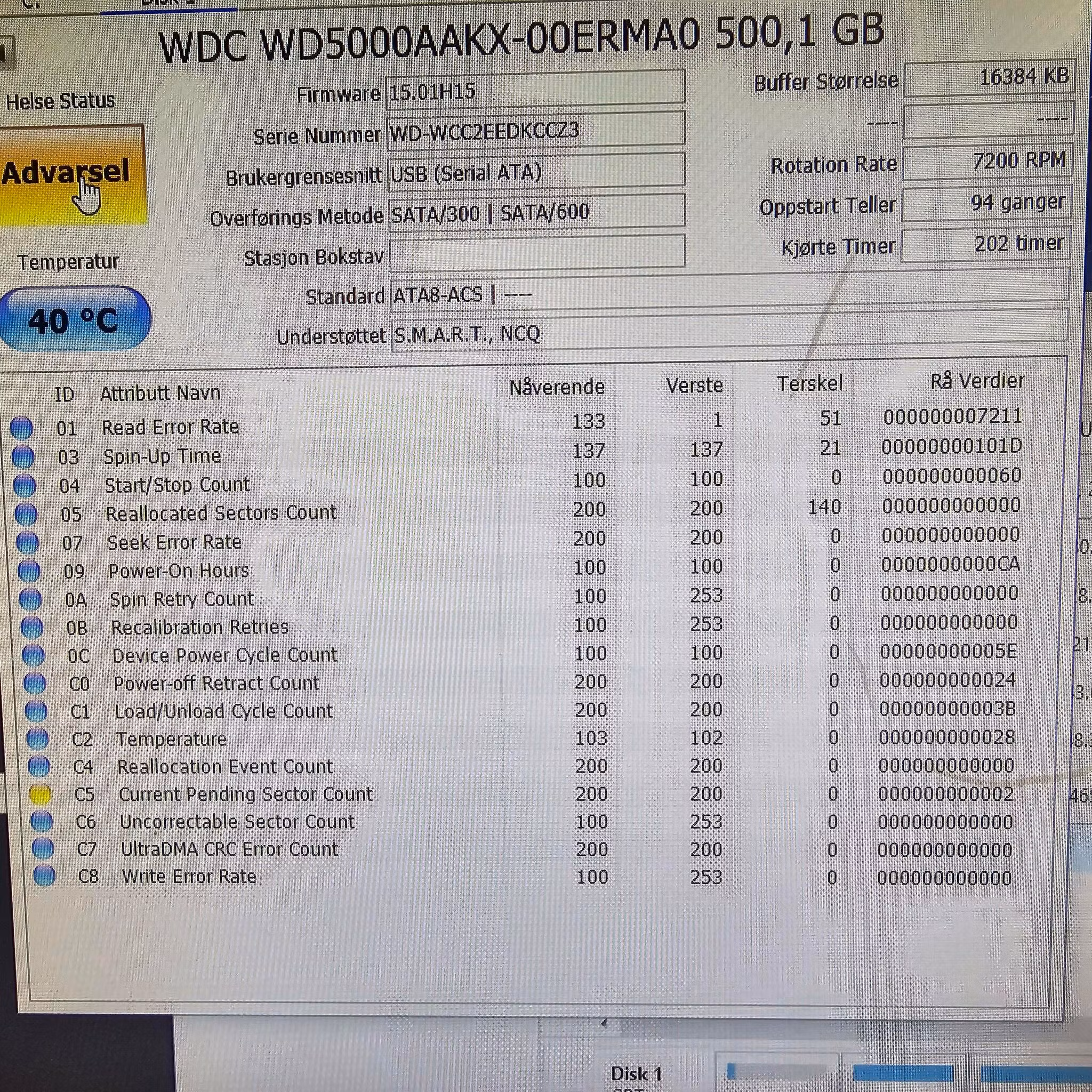 Defekt donordisk for reparasjoner - WD WD5000AAKx