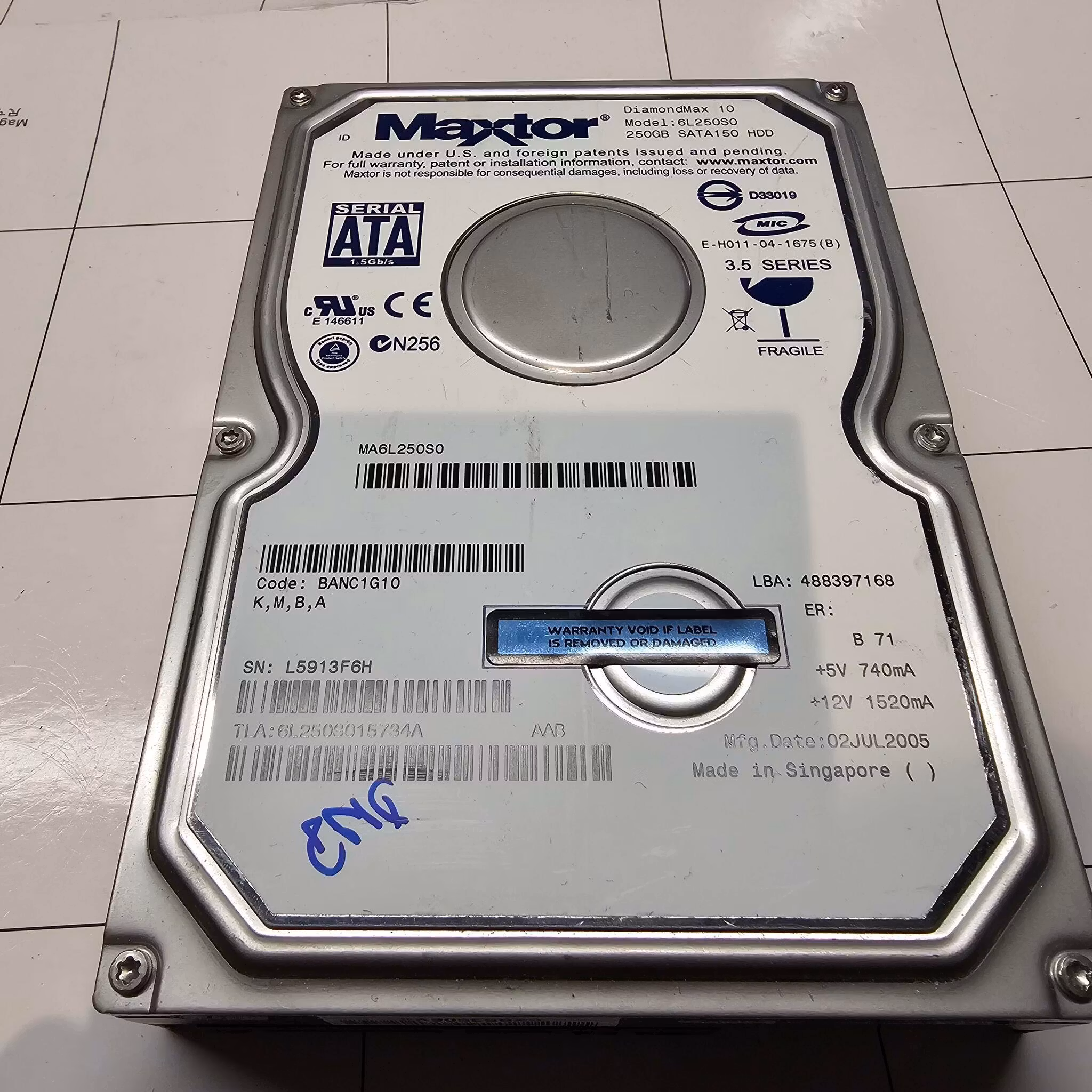 MAXTOR 250GB 3.5" SATA HDD 6L250S0
