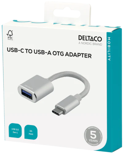 USB-C 3.1 Gen 1 to USB-A OTG adapter, alu, retail box, silver