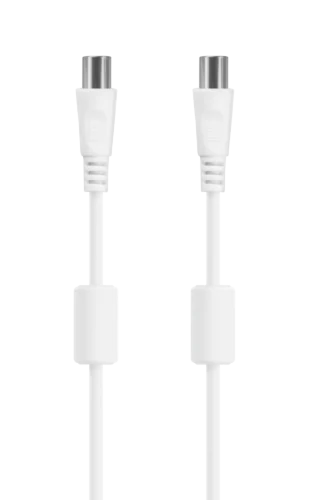 Antennekabel, 75 Ohm, ferrittkjerne, nikkelbelagte kontakter, 3 m, hvit